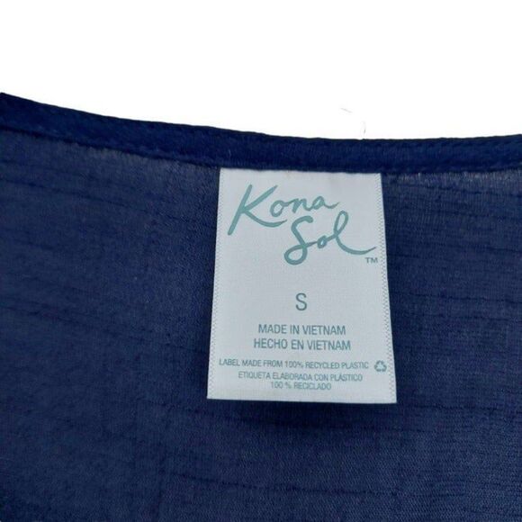 Kona Sol Cover Up Womens Small Navy 3/4 Sleeve V-Neck Curvy Hem Embroidered Boho - Picture 6 of 7